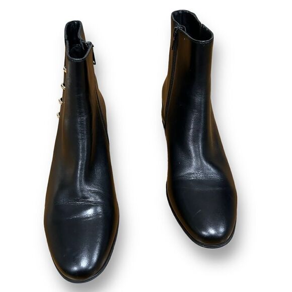 Vaneli Black Leather Ankle Boots with Gold Heel and Side Detail - Picture 8 of 9